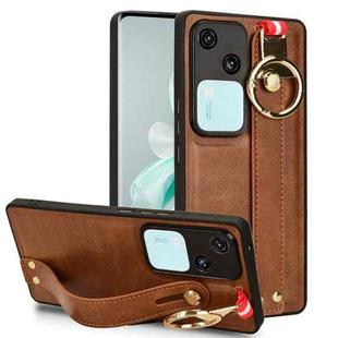 For vivo S18 5G / V23 5G Wristband Leather Back Phone Case(Brown)