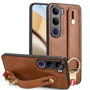 For vivo V40 Lite 5G / 4G IDN Wristband Leather Back Phone Case(Brown)