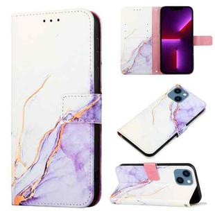 For iPhone 15 Plus PT003 Marble Pattern Flip Leather Phone Case(White Purple LS006)