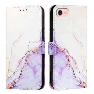 For iPhone SE 2024 PT003 Marble Pattern Flip Leather Phone Case(White Purple LS006)