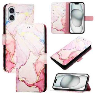For iPhone 16 Plus PT003 Marble Pattern Flip Leather Phone Case(Rose Gold LS005)