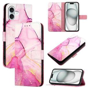 For iPhone 16 Plus PT003 Marble Pattern Flip Leather Phone Case(Pink Purple Gold LS001)