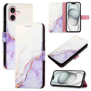 For iPhone 16 PT003 Marble Pattern Flip Leather Phone Case(White Purple LS006)