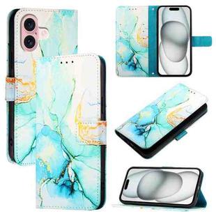 For iPhone 16 PT003 Marble Pattern Flip Leather Phone Case(Green LS003)