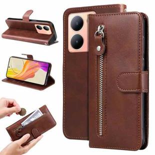 For vivo Y36 4G / 5G Global Fashion Calf Texture Zipper Leather Phone Case(Brown)