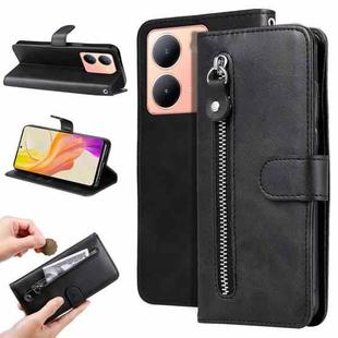 For vivo Y36 4G / 5G Global Fashion Calf Texture Zipper Leather Phone Case(Black)
