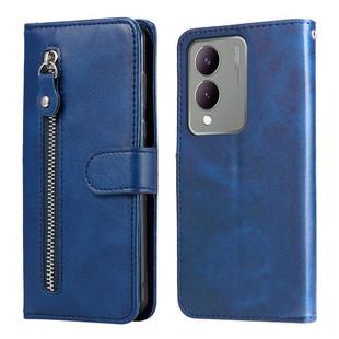 For vivo Y17s Fashion Calf Texture Zipper Leather Phone Case(Blue)