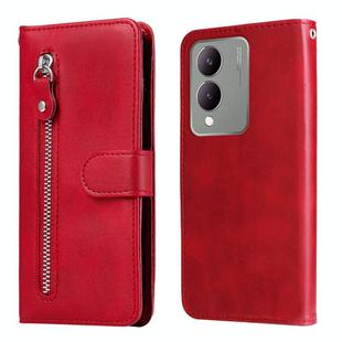 For vivo Y17s Fashion Calf Texture Zipper Leather Phone Case(Red)