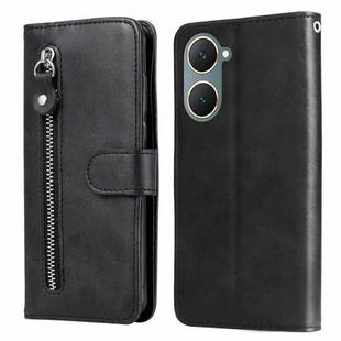 For vivo Y03 4G Fashion Calf Texture Zipper Leather Phone Case(Black)