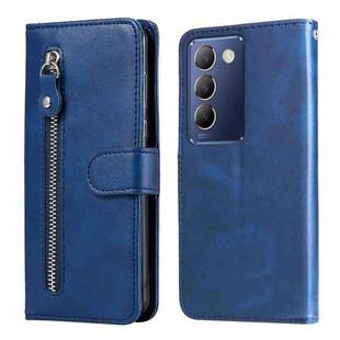 For vivo Y100 IDN / Y200e 5G Global Fashion Calf Texture Zipper Leather Phone Case(Blue)