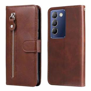 For vivo Y100 IDN / Y200e 5G Global Fashion Calf Texture Zipper Leather Phone Case(Brown)