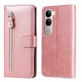 For vivo V40 Lite 4G / 5G IDN Fashion Calf Texture Zipper Leather Phone Case(Rose Gold)