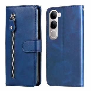 For vivo Y19s Fashion Calf Texture Zipper Leather Phone Case(Blue)