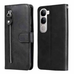 For vivo Y19s Fashion Calf Texture Zipper Leather Phone Case(Black)