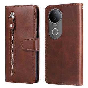 For vivo S20 Fashion Calf Texture Zipper Leather Phone Case(Brown)