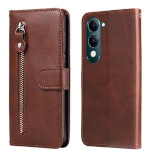 For vivo Y29s 5G / Y04 4G Fashion Calf Texture Zipper Leather Phone Case(Brown)
