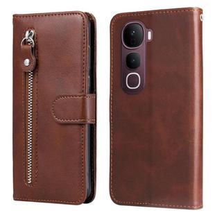 For vivo Y400 Pro 5G / V40e / iQOO Z9s Fashion Calf Texture Zipper Leather Phone Case(Brown)