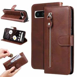 For Google Pixel 7a Fashion Calf Texture Zipper Leather Phone Case(Brown)