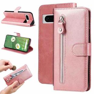 For Google Pixel 7 Fashion Calf Texture Zipper Leather Phone Case(Rose Gold)