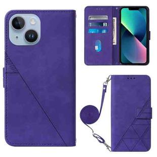 For iPhone 15 Plus Crossbody 3D Embossed Flip Leather Phone Case(Purple)
