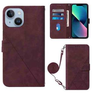 For iPhone 15 Plus Crossbody 3D Embossed Flip Leather Phone Case(Wine Red)
