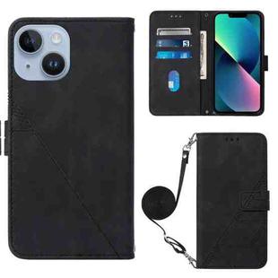 For iPhone 15 Crossbody 3D Embossed Flip Leather Phone Case(Black)