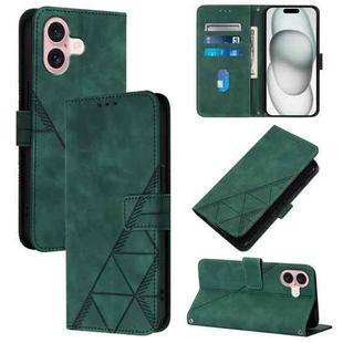 For iPhone 16 Crossbody 3D Embossed Flip Leather Phone Case(Dark Green)