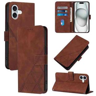 For iPhone 16 Plus Crossbody 3D Embossed Flip Leather Phone Case(Brown)