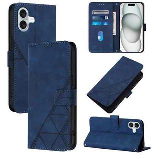 For iPhone 16 Plus Crossbody 3D Embossed Flip Leather Phone Case(Blue)