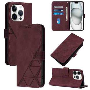 For iPhone 16 Pro Crossbody 3D Embossed Flip Leather Phone Case(Wine Red)