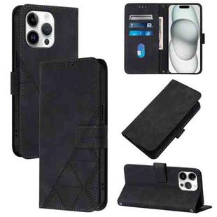 For iPhone 16 Pro Max Crossbody 3D Embossed Flip Leather Phone Case(Black)