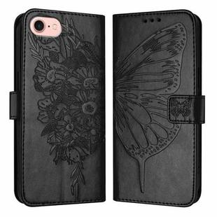 For iPhone SE 2024 Embossed Butterfly Leather Phone Case(Black)