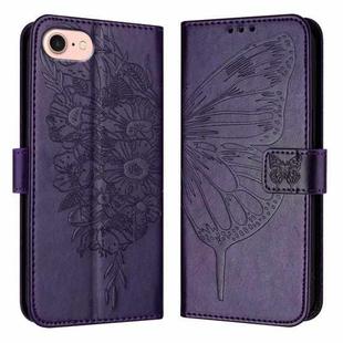 For iPhone SE 2024 Embossed Butterfly Leather Phone Case(Dark Purple)