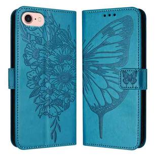 For iPhone SE 2024 Embossed Butterfly Leather Phone Case(Blue)