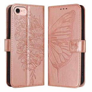 For iPhone SE 2024 Embossed Butterfly Leather Phone Case(Rose Gold)