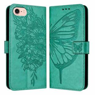 For iPhone SE 2024 Embossed Butterfly Leather Phone Case(Green)