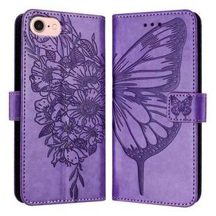 For iPhone SE 2024 Embossed Butterfly Leather Phone Case(Light Purple)