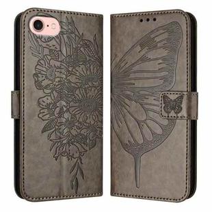 For iPhone SE 2024 Embossed Butterfly Leather Phone Case(Grey)