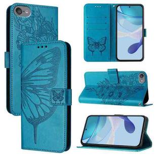 For iPod Touch 7 / 6 / 5 Embossed Butterfly Leather Phone Case(Blue)