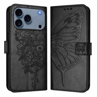 For iPhone 17 Pro Max Embossed Butterfly Leather Phone Case(Black)