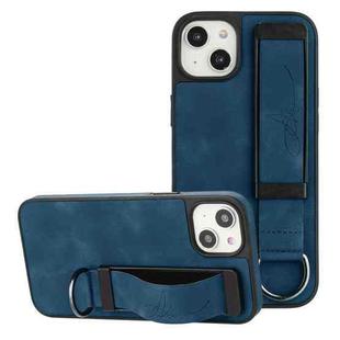 For iPhone 14 Wristband Holder Leather Back Phone Case(RoyalBlue)