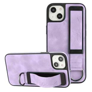 For iPhone 14 Wristband Holder Leather Back Phone Case(Purple)