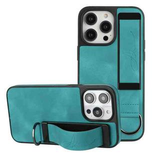 For iPhone 14 Pro Max Wristband Holder Leather Back Phone Case(Green)