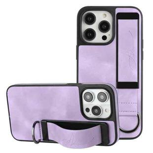 For iPhone 14 Pro Max Wristband Holder Leather Back Phone Case(Purple)
