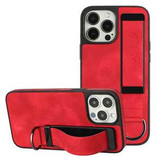 For iPhone 13 Pro Wristband Holder Leather Back Phone Case(Red)