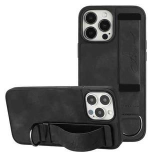 For iPhone 12 Pro Max Wristband Holder Leather Back Phone Case(Black)