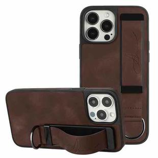 For iPhone 12 Pro Wristband Holder Leather Back Phone Case(Coffee)