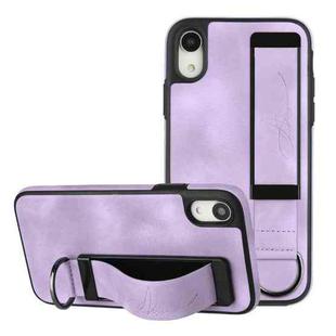 For iPhone XS / X Wristband Holder Leather Back Phone Case(Purple)
