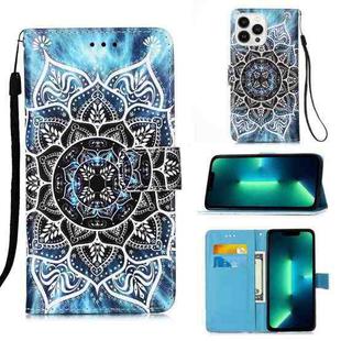 For iPhone 15 Pro Max Colored Drawing Pattern Plain Weave Leather Phone Case(Undersea Mandala)