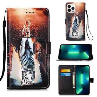 For iPhone 15 Pro Max Colored Drawing Pattern Plain Weave Leather Phone Case(Cats And Tigers)